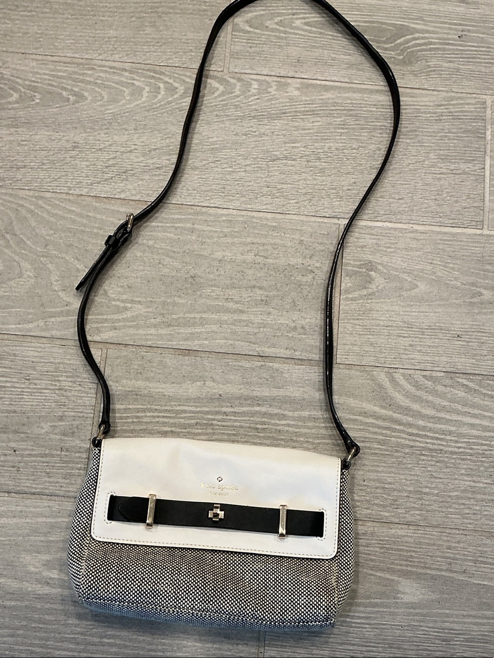 kate spade White and Black Leather Tweed Crossbody Bag